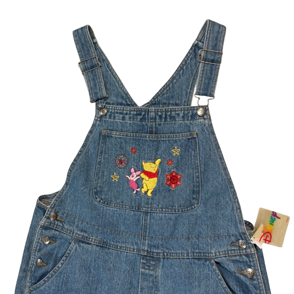 NWT Disney Winnie the Pooh Women's Embroidered Denim Overalls Medium Wash Large